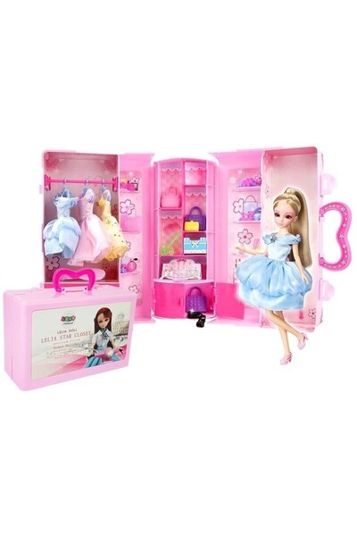 JollyMag Imbraca papusa Lelia, cu dulap si accesorii, LeanToys, 7358