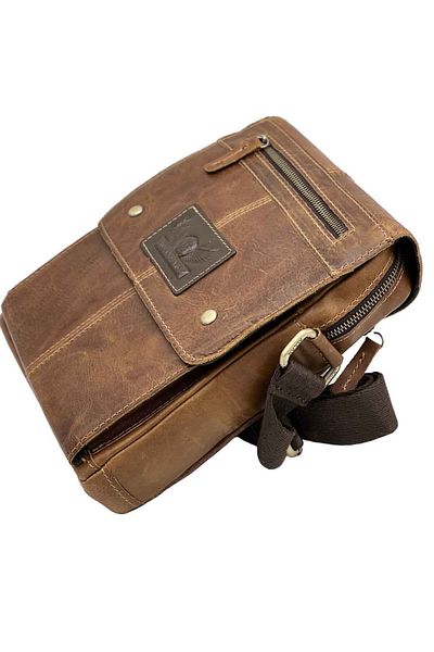 Micutz Men's shoulder bag made of genuine leather Brown: Allan Marco, 25 cm x 21 x 5.5 cm, Brown color