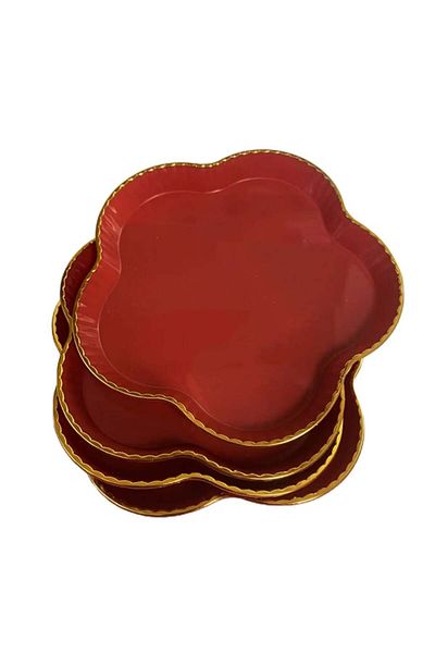 PUFO Set de 4 tăvi Gentle pentru servirea aperitivelor, dulciurilor, bomboanelor, 16 cm, roșii