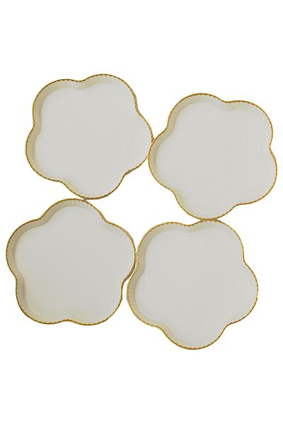 PUFO Set de 4 tăvi Gentle pentru servirea aperitivelor, dulciurilor, bomboanelor, 16 cm, albe