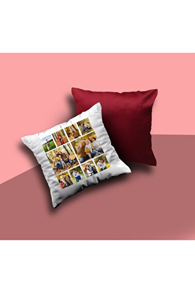 Sevilla Premium Kişiye Özel 10 Fotoğraflı Kolaj Yastık Çift Renkli Saten Kumaş Hediye Paketinde