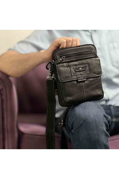 Micutz Ruff Ryder Men's Genuine Leather Shoulder Bag, 22.5 X 18 X 5.5 cm, Black Color