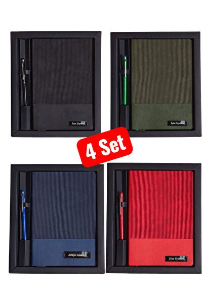 Copyder Kişiye Özel 4 Renk 4 Ad Hediye Seti İsim Yazılı Kalem Termo Deri Deft...