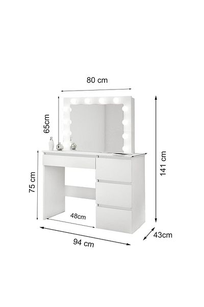 JollyMag Dressing table/makeup table, white, with mirror and LEDs, Irina, 94x43x141 cm