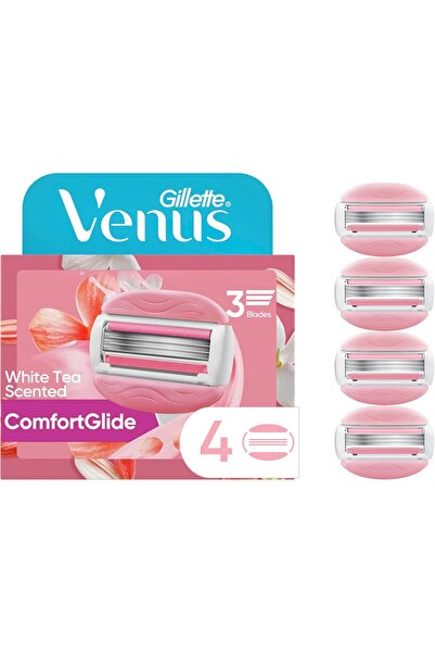 Gillette Venus شفرات حلاقة كومفورت جلايد للنساء، عبوة من 4 قطع (شاي أبيض)