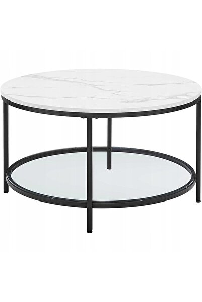 JollyMag Konferenční stolek, Artool, se skleněnou úložnou policí, kulatý, světlý, ocel, bílá a černá, 80x45,5