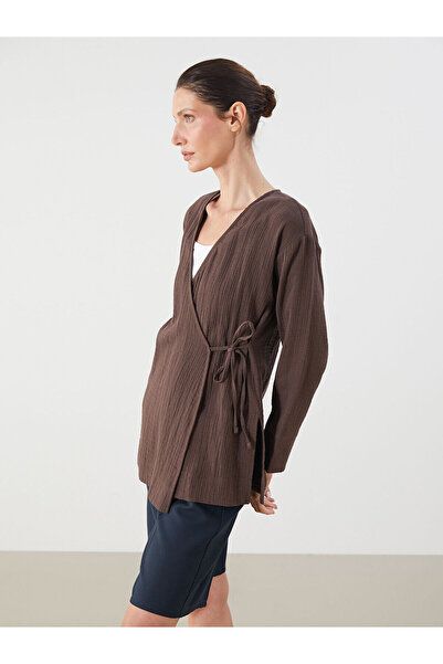 LC Waikiki Peak New Season Double Breasted Collar Textured Slit Women's Kimono