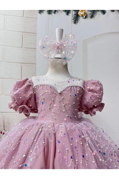 Nissa Pink Stone Heart Collar Girl's Evening Dress