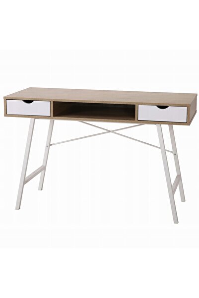 JollyMag Birou calculator, Jumi, placa MDF, otel, 2 sertare, alb si natur, 120x48x76 cm