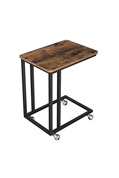 JollyMag Masa de cafea, Vasagle, pe roti, pal si metal, maro rustic, 50x35x61 cm
