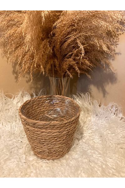Paganca V-Shaped Straw Thick Knitted Flower Pot with Inner Bag Medium Size
