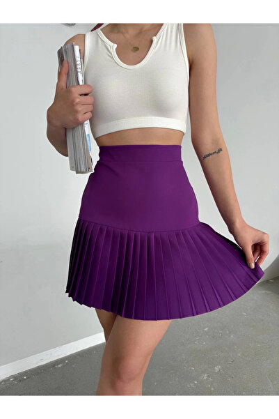 İntive Lingerie Purple Six Pleated Back Zipper High Waist Fit Mini Skirt