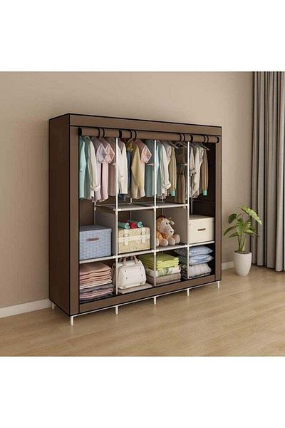 Primo Plus Roman Gifts Portable Wardrobe with Storage Organizer Brown 175x150x45cm