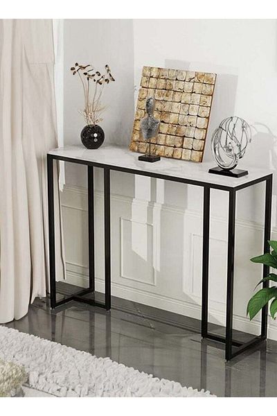 AGD Narrow Console Table with Wood Top, Modern Entryway Table for Living Room