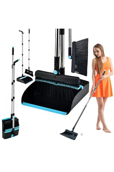 PRIMEDEO Broom and Dustpan Set, PRIMEDEO®, Extendable Aluminum Handle up to 123 cm, Dustpan Foldable at 90°