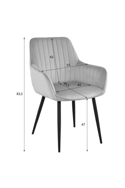 JollyMag Židle do kuchyně/obývacího pokoje ve stylu křesla, Artool, Solden, samet, kov, tmavě šedá a černá