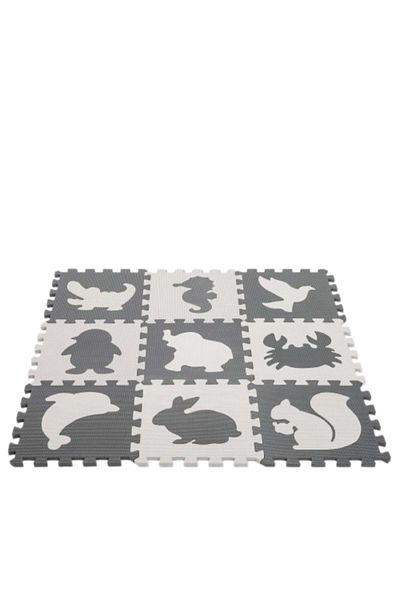IMK Foam Puzzle Rug for Kids, 9 Pieces Animal Design, Black-Grey, 85cm x 85cm x 1cm