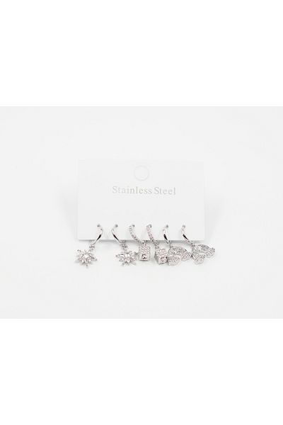 Sumen Butik Silver Color Dangle Steel Earrings Set