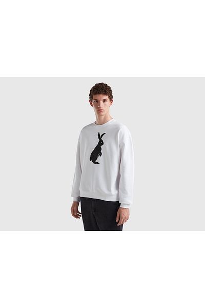 United Colors of Benetton Women's Long Sleeve Rabbit Print Sweatshirt