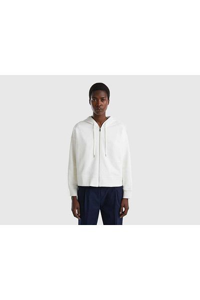 United Colors of Benetton Women's Solid Square-Cut Zip Hoodie