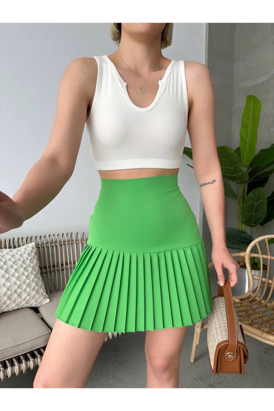 İntive Lingerie Ανοιχτό πράσινο Μίνι φούστα με ψηλόμεσο φερμουάρ στην πλάτη με έξι πιέτες