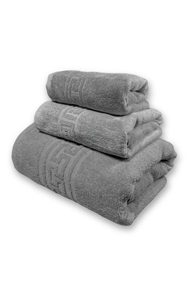 TextiLici Set 3 Bath Towels 100% Premium Cotton, 30x50cm, 50x90cm, 70x140cm, TextiLici, Grey