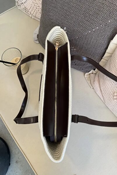 LEONAS Straw Handmade Women's Hand and Shoulder Bag Beloved Cream