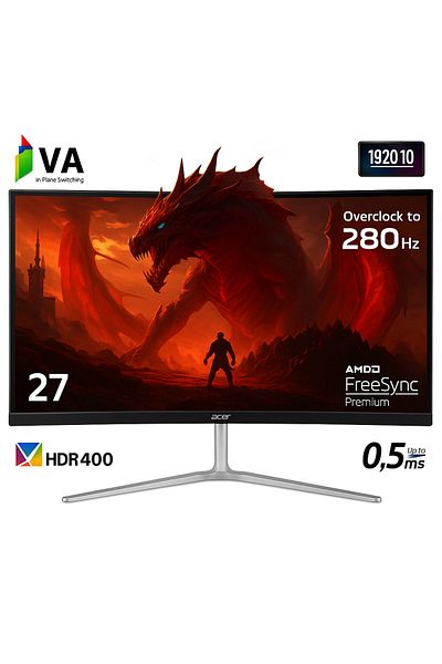 ACER شاشة ألعاب Nitro VA منحنية مقاس 27 بوصة بدقة FHD (1920 × 1080) مع AMD FreeSync بمعدل تحديث 280 هرتز ووقت استجابة 1 مللي ثانية VRB EDA270 ZBMIIPX