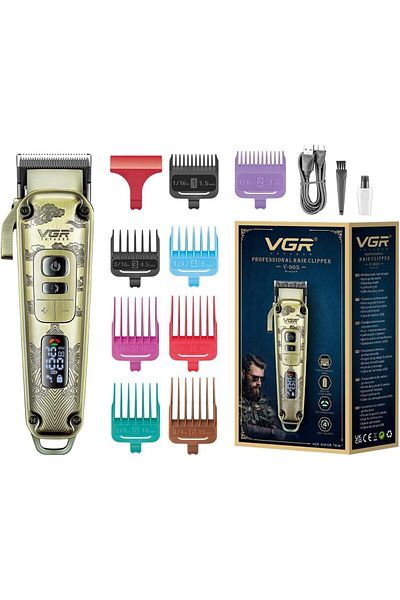 VGR Hair clipper with premium metal body - LED display, high-quality blade, 4-speed motor