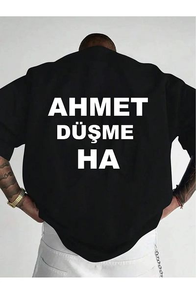 qubo sportswear & company Tricou negru cu mânecă scurtă, unisex, din bumbac, cu imprimeu supradimensionat