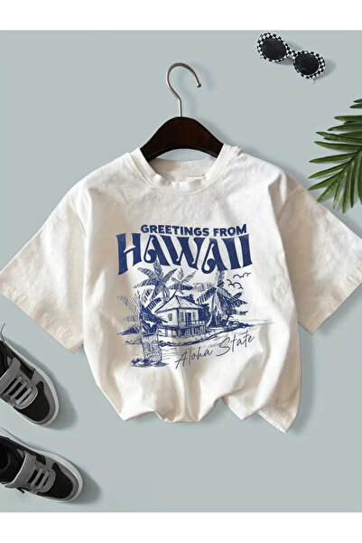 AEMİ Унисекс тениска с хавайски щампа и голям размер с кръгло деколте