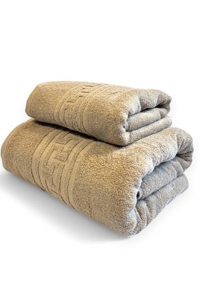 TextiLici Set 2 Premium Cotton Bath Towels, 50x90 cm & 70x140 cm, TextiLici, Beige