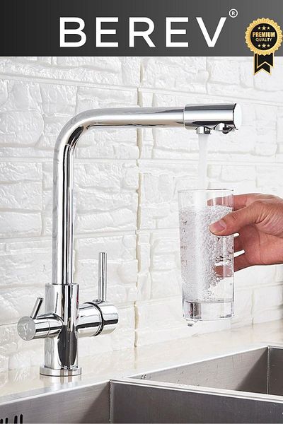 Berev Chrome Purified Kitchen Sink Faucet 3 Way L Pipe Luxury Water Tap