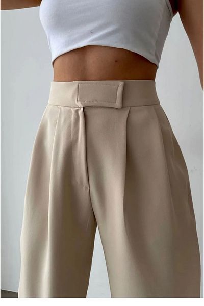 QUMRULİFE Cream Plazo Wide Leg Pants Without Pockets