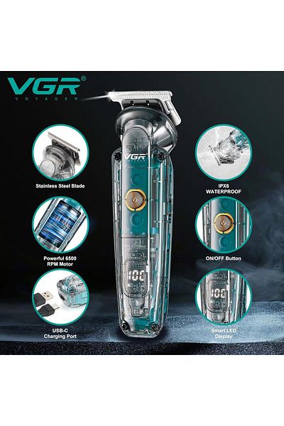 VGR Electric Beard Trimmer for Men with Nose Trimmer Attachment - USB-C Charging
