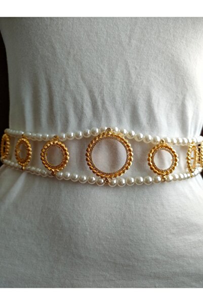 elisitakistory Çeyrekligelin Kemeri (0RTA TAM) 11 Altın Kaplama Çerçeceli Incili Kemer 73 Cm 25 Cm Uzatma