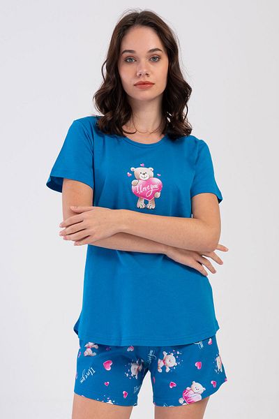 VİENETTA Cotton Women's Short Sleeve Shorts Pajamas Suit, 407006