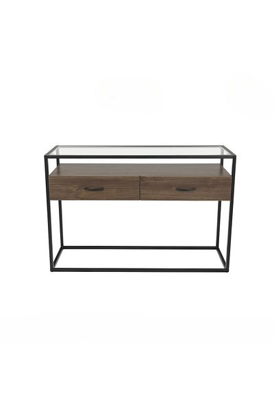 DEC4 Wooden console with brown glass