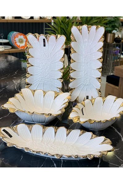Onedekor Daisy Gold Luxury 5 Piece Serving Presentation Set