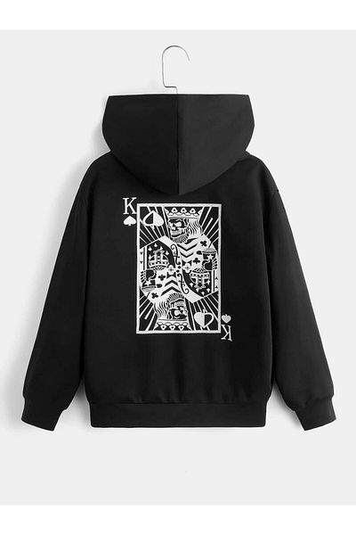 Boi Μπλούζα με τσέπες καγκουρό με στάμπα Card K, Oversize, με μαύρη κουκούλα