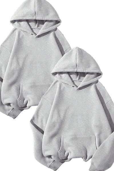 Boi 2 Πακέτο Basic Απλό Φούτερ - Γκρι Oversize Φούτερ με κουκούλα