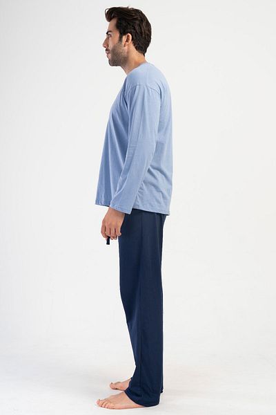 VİENETTA Cotton Men's Plus Size Long Sleeve Pajamas Suit, 405304