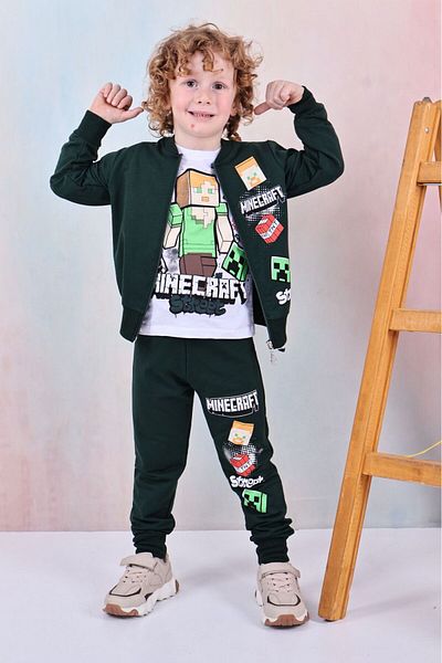 LİLLYPİCCA Boys' 3-Piece Suit Long Sleeve Sweatshirt Printed Zippered Cardigan Elastic Waist Combed Cotton Trousers