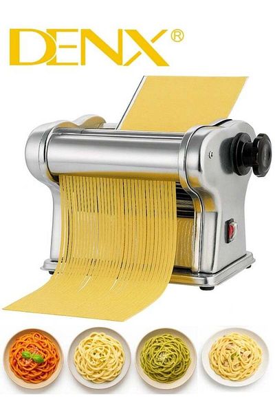 Denx ماكينة صنع المعكرونة الكهربائية DX3220 - 130 واط، تصميم من الفولاذ المقاوم للصدأ، سمك عجين قابل للتعديل