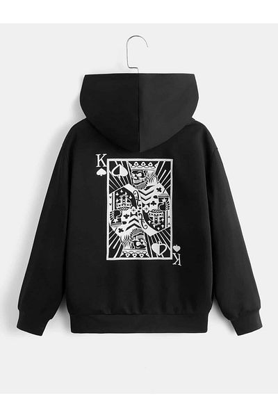 Boi Μπλούζα με τσέπες καγκουρό με στάμπα Card K, Oversize, με μαύρη κουκούλα