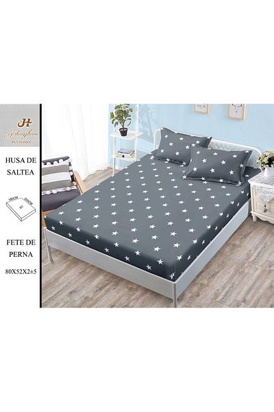 FIONNA.RO Satin Cotton Elasticated Pillowcase 180x200cm - Grey With Stars