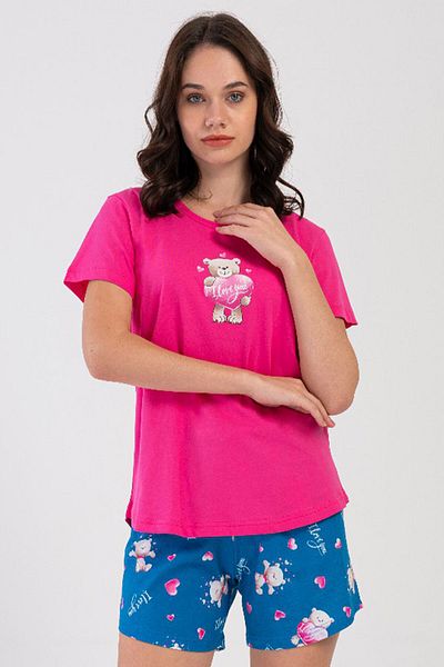VİENETTA Cotton Women's Short Sleeve Shorts Pajamas Suit, 407006