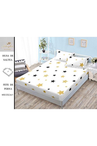 FIONNA.RO Satin Cotton Elasticated Pillowcase 180x200cm - White With Stars