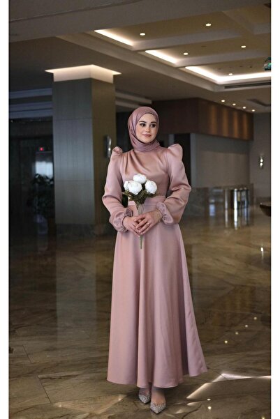 By Atelier Powder Diana Shoulder Piped Hijab Evening Dress