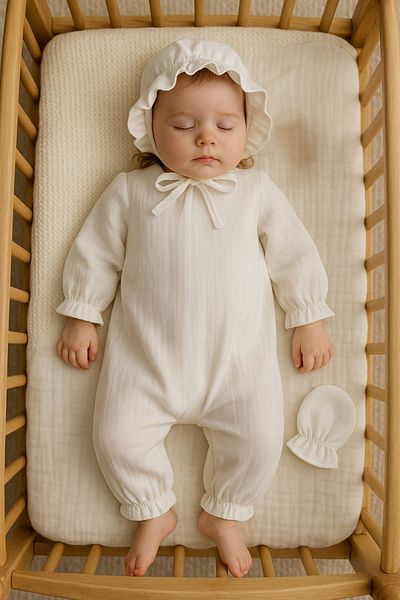 Minytrendy Baby Girl Newborn Jumpsuit Muslin Hat with Gloves Hospital Exit Set Baby Gift Mevlüt
